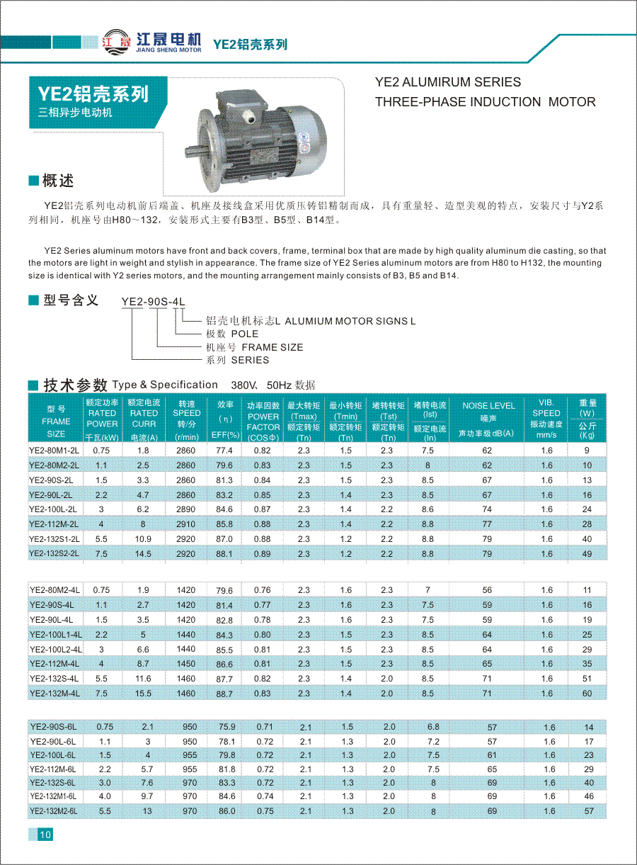 YE2鋁殼系列高效率三相異步電動機